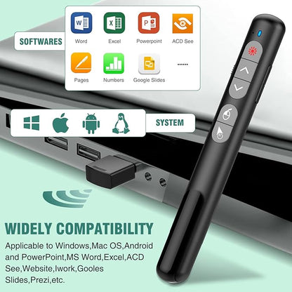 Wireless Presentation Clicker with Air Mouse Function - Rechargeable RF 2.4GHz USB Slide Clicker for Powerpoint, Mac, Laptop, Computer
