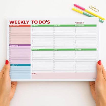 Weekly Planner Notepad, Weekly To Do List Notepad, Tear Off Undated Weekly Planner Pad, 11.5" x 8", Premium Thick Paper with Cardboard Back Support, Desk Planner for Office & Home, Vivid Color Design.
