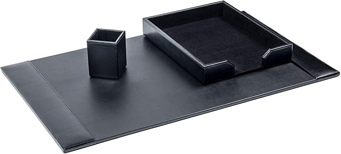 Dacasso Bonded Set Luxury Leather Desk Pad & Desk Organization Essentials, 3 Piece, Black