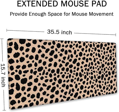 SSOIU Leopard Print Cute Desk Mat, Extra Large Non-Slip Rubber Mousepad - 35.5x15.7 in, Extended Gaming Mouse Pad