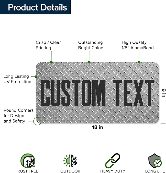 Custom Sign, Custom Street Sign, 11 Font Colors, 13 Font Styles, 4 Hole Options, 22 Sizes, 9x18 Inches, Rust Free DiBound, Fade Resistant, Made in USA by My Sign Center (Diamond Metal)