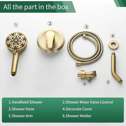 Shower Faucet Set with 7 Functions Handheld Shower Head Filter Shower Combo Set Shower System Shower Trim Kit Brushed Gold
