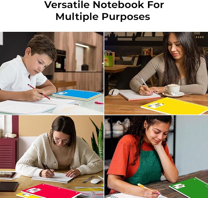 Rosmonde 3 Subject Notebook College Ruled, 12 Pack, 150 Sheets(300 Pages), No-Bleed Paper, 3 Hole Punched, 8x10-1/2, 3 Subject Spiral Notebook for School, Home & Office, Assorted Colors