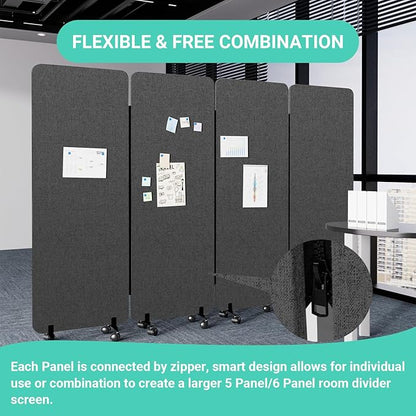 Soundproof Room Divider W/Wheels, 66in Office Dividers for Sound Proofing & Reducing, Sound Proof Dividers for Office Partitions Portable Temporary Wall Acoustic Wall Divider (Cool Grey, 4 Panel)
