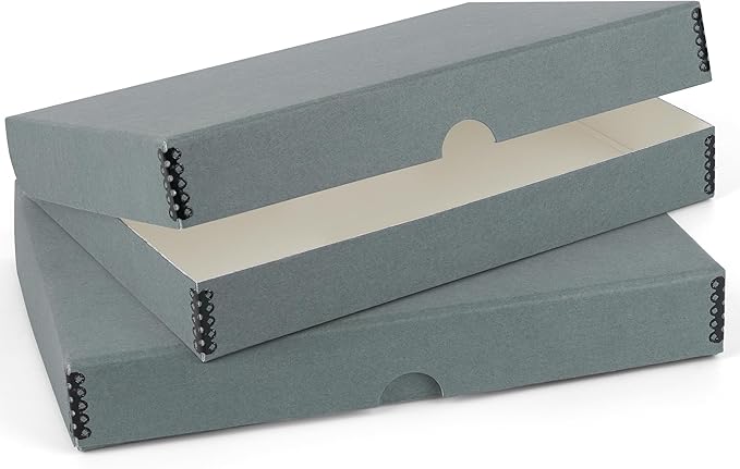 Lineco Folio Storage Box, Clamshell Design with Metal Edge. 11.5x17.5x1.75 Inches, Archival Boxboard, Preserve Photos, Cards, Magazines, Documents, Art, Ephemera, Family Records, Gray, Pack of 2