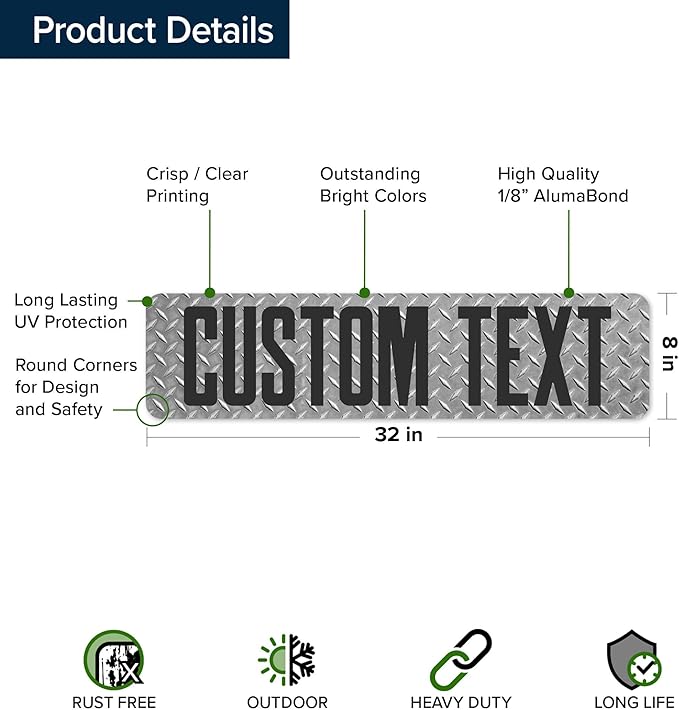 Custom Sign, Custom Street Sign, 11 Font Colors, 13 Font Styles, 4 Hole Options, 22 Sizes, 8x32 Inches, Rust Free DiBound, Fade Resistant, Made in USA by My Sign Center (Diamond Metal)