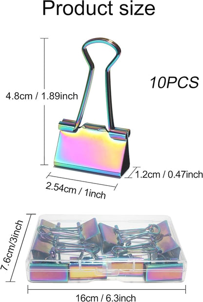 1 Inch Rainbow Paper Clamps, Medium Binder Clips for Home Office, 10 Pcs | Medium Rainbow Binder Clip, Colorful Paper Clamps, for Organizing Office Files, Folders, and Documents.