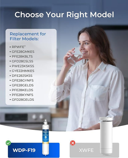 Waterdrop Plus WDP-F19C Water Filter Replacement for GE® RPWFE®, 3 Pack | NSF 401, Replacement for GE® RPWF (with CHIP) , WSG-4, GFE28GBLTS, GFE28GSKSS