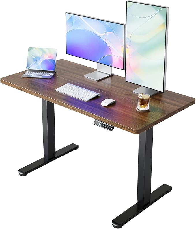 HUANUO 55 x 28 inch Electric Standing Desk Adjustable Height, 4 Memory Height Settings, Sit Stand Up Desk for Home Office & Computer Workstation, Black Walnut