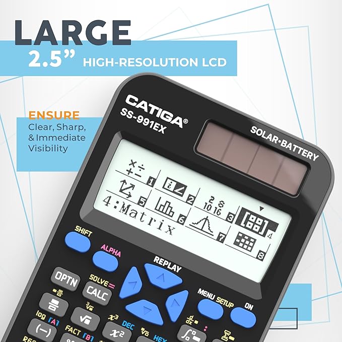 CATIGA SS-991EX Scientific Calculator with Advanced 550 Functions- Solar & Battery Powered, Multi-Function, High School & College Math, Trigonometry, Statistics, Algebra, Durable, Large Display