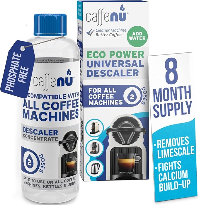 Universal Coffee Machine Descaling Solution. Coffee Machine Descaler Liquid 2 Uses. Descaler Kit. Part of your Barista Accessories Set. Compatible with Nespresso, Phillips, Lavazza, Verismo and More!