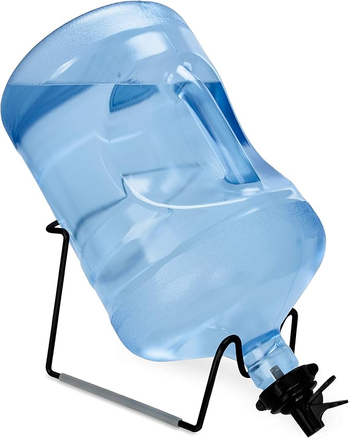 Brio Metal Plated 3-5 Gallon Water Jug Stand and 2 Dispenser Valves, Rust-Resistant Non Slip Water Stand with BPA Free Fast Flow Water Spout Fits Both 48mm and 55mm Bottles 2 CAPS Included (Black)