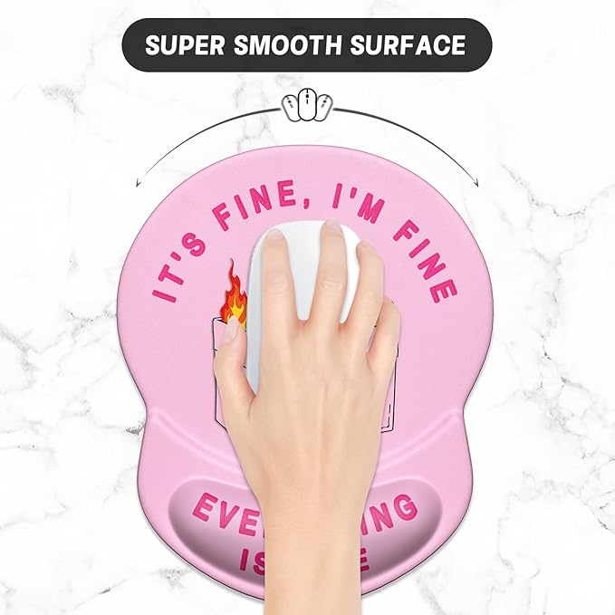 ITNRSIIET Ergonomic Mouse Pad with Gel Wrist Support Small Wrist Rest Smooth Surface Non-Slip PU Base Comfortable Office Supplies Pain Relief, 8.7 x 7.2 inches, Pink Cute Dumpster