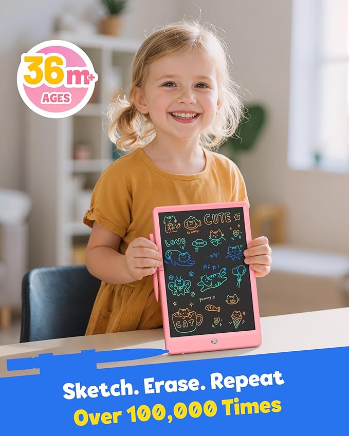 TEKFUN LCD Writing Tablet for Kids, 10-inch Coloring Drawing Pad, Mess Free Doodle Board, Christmas Gifts for Girls and Toddlers, Toys for 3 4 5 6 7 8 Year Old Boys (Pink)