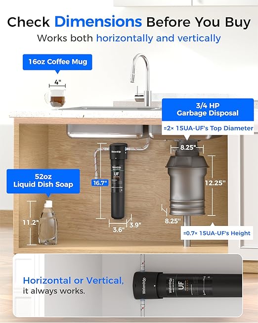 Waterdrop 15UA-UF 0.01 μm Ultra Filtration Under Sink Water Filter System | Reduces Lead, Chlorine, Bad Taste & Odor, Connects Directly to Your Faucet, 2 Years