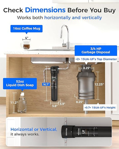Waterdrop 15UA-UF 0.01 μm Ultra Filtration Under Sink Water Filter System | Reduces Lead, Chlorine, Bad Taste & Odor, Connects Directly to Your Faucet, 2 Years