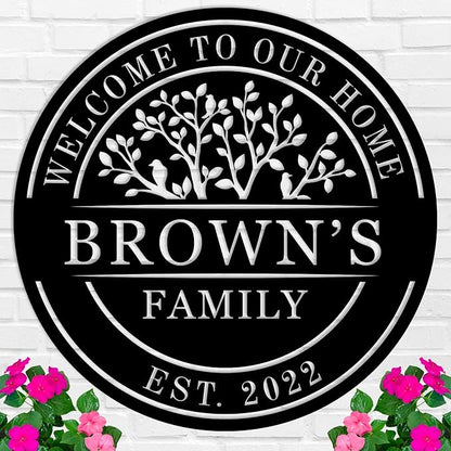 Welcome to Our Home Metal Sign, Personalized Family Name Tree of Life Sign, Custom Tree of Life Name Sign, Custom Welcome Door Sign, Metal Welcome Signs, Door Hanger, Housewarming Gift