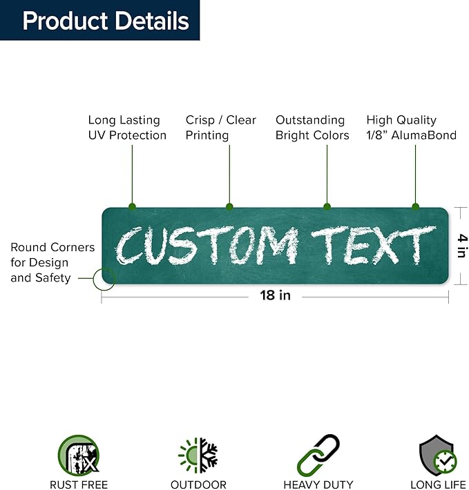Custom Sign, Custom Street Sign, 11 Font Colors, 13 Font Styles, 4 Hole Options, 22 Sizes, 4x18 Inches, Rust Free DiBound, Fade Resistant, Made in USA by My Sign Center (Chalkboard Green)
