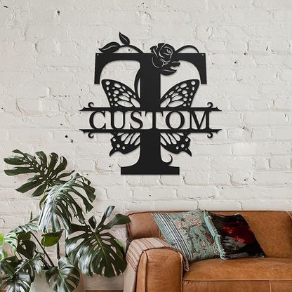 Personalized Custom Letter Name metal Signs,Custom Black Letter Monogram Wall Art Decor,Metal Signs Plaques Outdoor wall Decorative Signage (T)