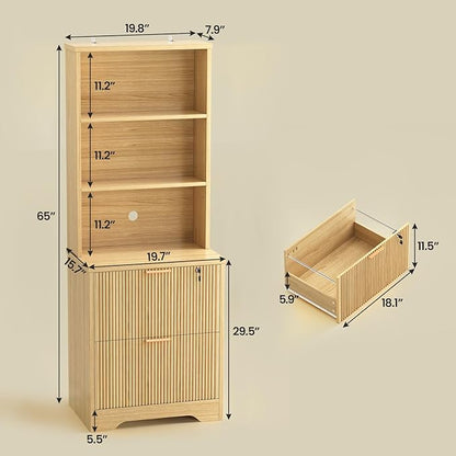 SEDETA 2 Drawer File Cabinet with Lock, Wood Filing Cabinet fits Letter, Legal, A4 Size, Hanging File Folders, Farmhouse File Cabinets for Home Office with Adjustable Storage Shelf, Natural Oak