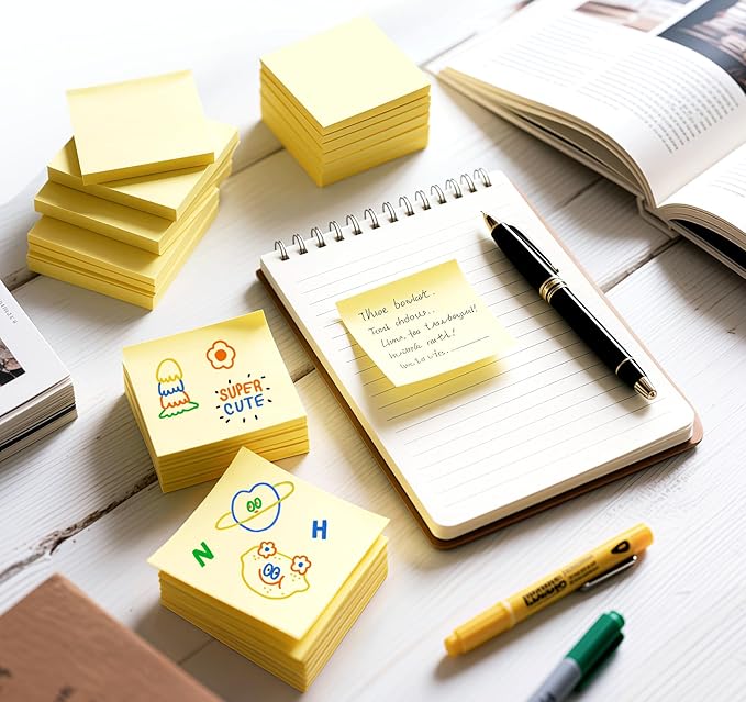 (2400pcs) Yellow Sticky Notes Mini,2 x 2in Small Sticky Notes,24 Pack Notes Pads Memo Pads,100 Sheets/Pad Strong Self-Adhesive Notes Easy to Post for Home, Office, School, Clean Removal