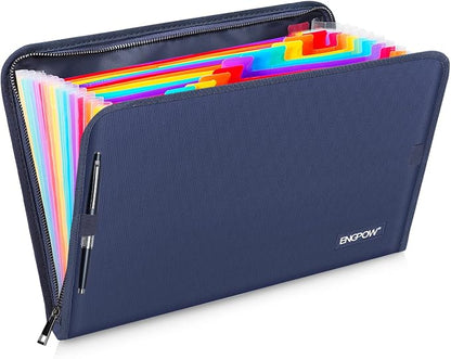 ENGPOW Expanding File Folder,Fireproof 13 Pockets Document Organizer Bag | Accordion File Organizer with Zipper＆Labels,Portable Home Travel Safe Storage for Important Files,Papers,Letter Size,Blue