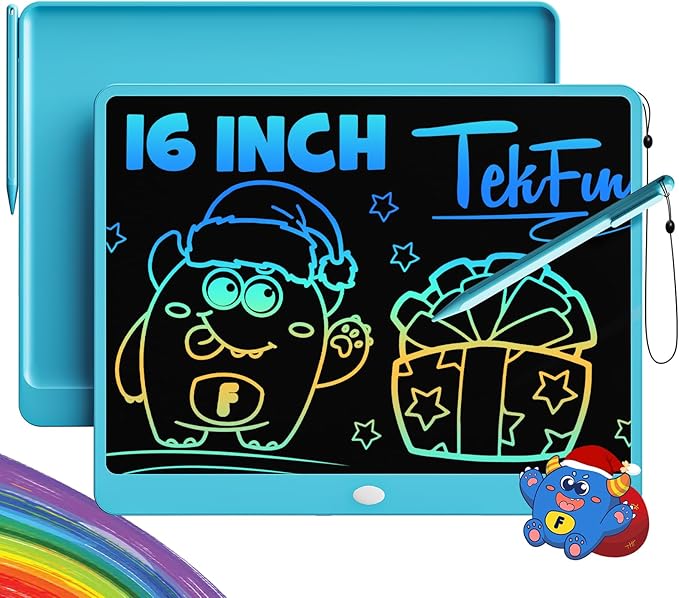 TEKFUN LCD Writing Tablet for Adults, Large Doodle Board, 16 Inch Colorful Drawing Tablet Writing Pad, Toddler Toys for 3 4 5 6 7 8 9 Year Old Girls Boys Teen, Birthday Gifts for Kids (Blue)