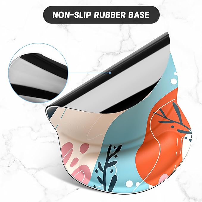 ITNRSIIET Ergonomic Mouse Pad with Gel Wrist Support Small Wrist Rest Smooth Surface Non-Slip PU Base Comfortable Office Supplies Pain Relief, 8.7 x 7.2 inches, Art Style Pattern