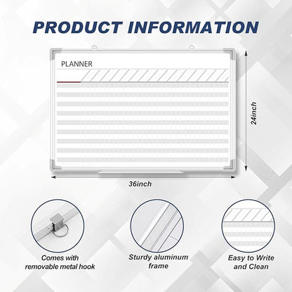 Lincia 36 x24 Make Ready Board Aluminum Frame Dry Erase Board with Lines, Wall-Mounted Whiteboard for Scheduling, to Do Lists & Weekly Planning, Reusable Office Calendar for Home & Work