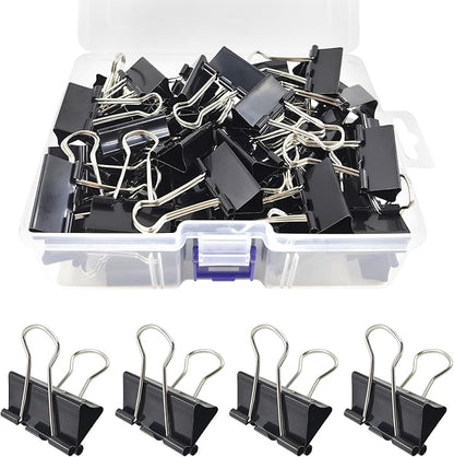 60 Pack Binder Clips Medium, 1.25 Inch/32mm Black Binder Paper Clips with Container,Big Paper Clamps for Office Supplies, Home, School,Business Document Organizing Paperwork (Black)