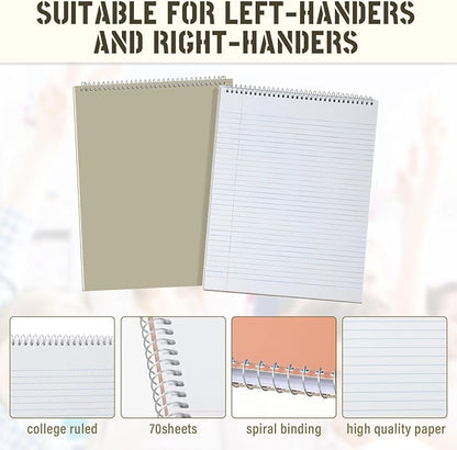 Maitys 6 Pcs Legal Pad Steno Spiral Notebook 8.5" x 11" Top Bound Spiral Pads Hard Cover College Ruled Notepad 70 Sheet Pad for School Office University Home(Stylish Color,Classic Style)