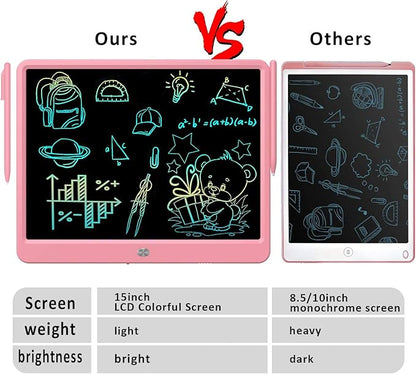 FLUESTON LCD Writing Tablet, Doodle Board Toys Gifts for 3-8 Year Old Girls Boys, 15 Inch Colorful Electronic Board Drawing Pad for Kids, Christmas Gifts for Toddler Educational Learning Travel, Pink