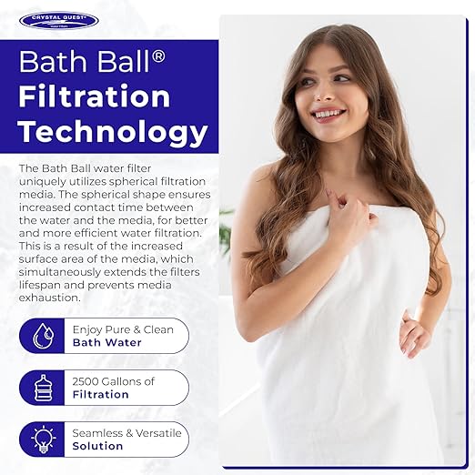 Crystal Quest Bath Ball Filter for Tub Faucet, Bathtub Water Filter, BPA-Free Bathtub Filter, Removes Chlorine, Lead & Impurities, Improves Skin, Hair & Nails, Long Lasting, Fits Most Tubs - White