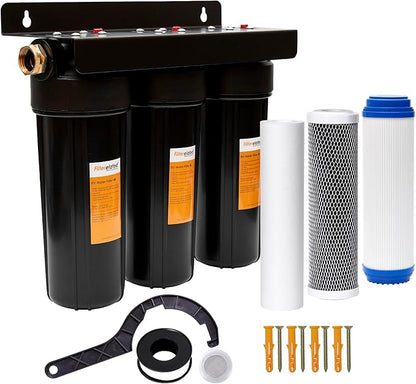 RV Water Filter System,Leak-Free Brass Fittings, Three Filters Included Reduces Sediment,rv Water Filter,Chlorine,Bad Taste and Odors,Suitable for RVs,Boats,Farming & Gardening