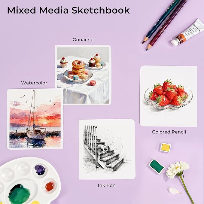 Paul Rubens Square Watercolor Journal, 100% Cotton Acid-Free Hot Press Watercolor Sketchbook 7.48 * 7.48 Inches, 140lb/300gsm,20 Sheets for Watercolors, Gouache, Acrylics