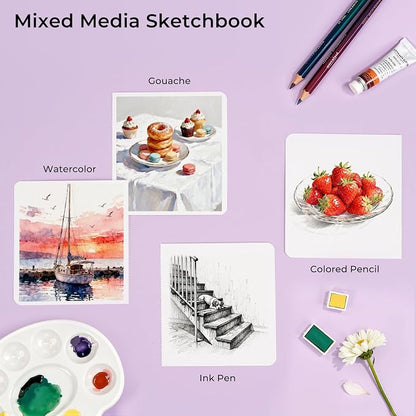 Paul Rubens Square Watercolor Journal, 100% Cotton Acid-Free Hot Press Watercolor Sketchbook 7.48 * 7.48 Inches, 140lb/300gsm,20 Sheets for Watercolors, Gouache, Acrylics