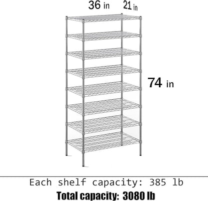 Regal Altair 21" Deep x 36" Wide x 74" Height Wire Shelving Kit | 8-Tier | NSF Commercial Storage Rack Unit