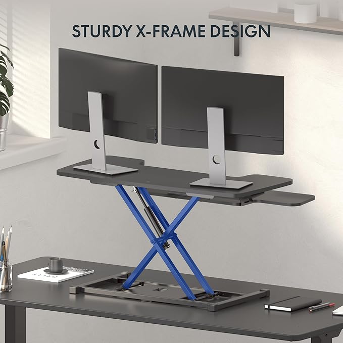 FLEXISPOT Standing Desk Converter 28" Wide Height Adjustable Sit Stand Riser, Small Size Desktop Workstation with Keyboard Tray for Home and Office, Black