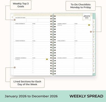 Blue Sky 2026 Weekly & Monthly Planner Calendar, 5"x8", Secret Garden Mint | January 2026 - December 2026, Flexible Cover, Durable Twin Wire Binding, Storage Pocket, Stickers
