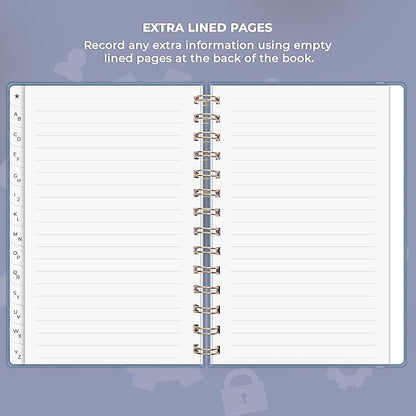 Clever Fox Password Book Spiral – Internet Address & Password Organizer with Laminated Alphabetical Tabs – Password Keeper Journal – Hardcover, Medium Size, 6.1x7.7” (Smoke Blue)