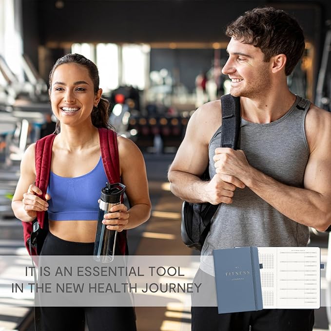 &And Per Se Fitness Workout Journal for Men & Women, Workout Log Book Planner with Daily Diet, Gym Exercise & Training Trackers - Undated, A5 Size, Leather Hardcover (Dark Blue)