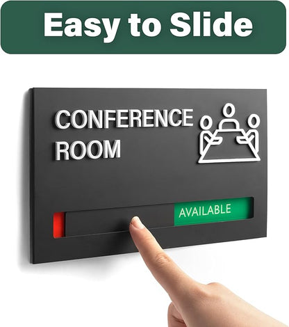 Office Conference Room Door Signs, Meeting in Progress Door Sign, In Use Available Slider Indicator - Occupied or Vacant Status, 8.8" x 4.9"