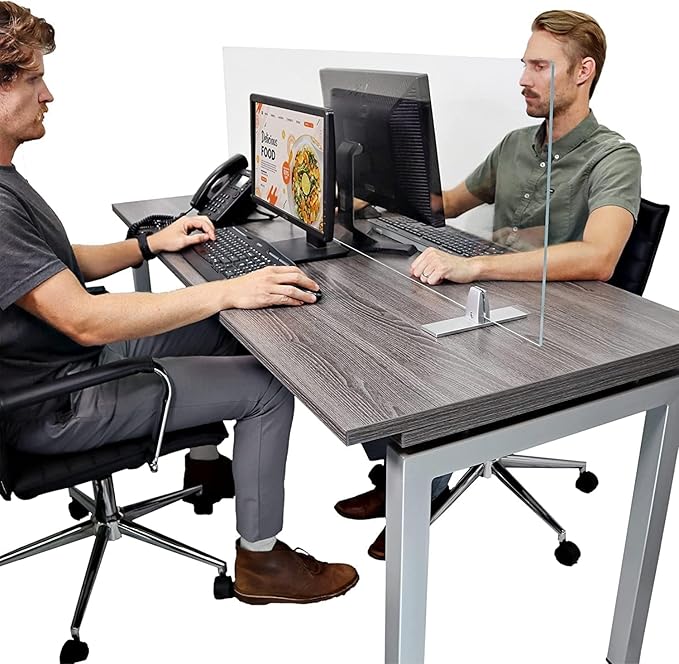 OBEX Acrylic Free Standing Screen, Divider for Desk Privacy Home & Office Partitions for Table Top Workstation, Portable Cubicle Panel for Work, 18" x 66", Clear