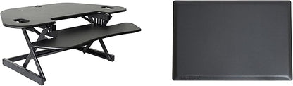 Rocelco 46" Height Adjustable Corner Standing Desk Converter with AC Outlet USB Charger and Anti-Fatigue Floor Mat - Sit Stand Up Tabletop Riser - Keyboard Tray - Black (R CADRB-46-ACUSB-MAFM)