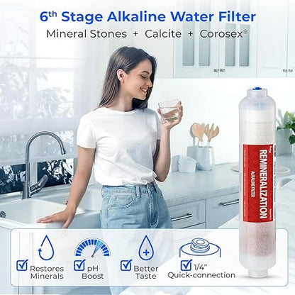 iSpring F9K NSF Certified 1-Year Reverse Osmosis Water Filter, Alkaline Remineralization Filters for 6-Stage RO Systems, Without RO Membrane