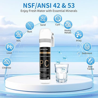 WINGSOL Water Filter for Sink Faucet, Anti-Clogged, NSF/ANSI 42&53 Long-Lasting Pleated Filter Reduce PFAS/Lead/Chlorine/Odor/Sediment, Quick Change EZ Install Slim Under Sink Water Filtration System