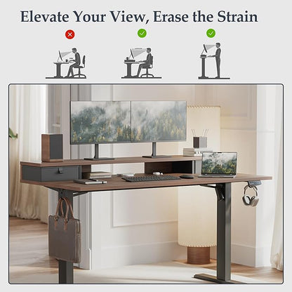 Klicelor 48 Inch Electric Standing Desk with Drawers, Adjustable Height Small Sit Stand Desk for Home Office, Compact Computer Workstation with Storage– Dark Walnut
