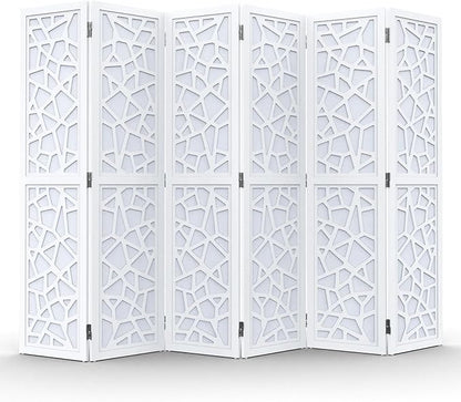 VINGLI 70'' H Room Divider, Non-Woven Fabric Privacy Screen, Indoor Partition Wall Dividers, Freestanding Hinged Space Separator with Modern Unique Pattern (White, 6 Panel)