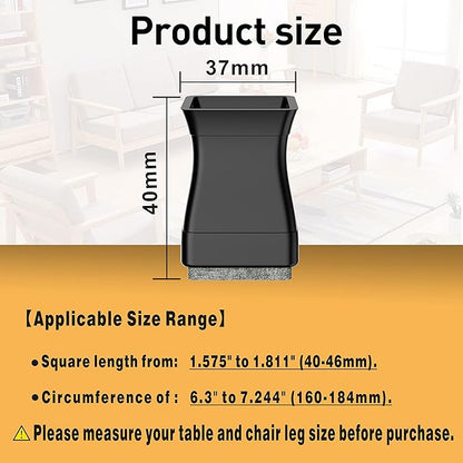 Square Chair Leg Protectors for Hardwood Floors, 16 Pcs Silicone Felt Furniture Leg Cover,Black.1.575" to 1.811".