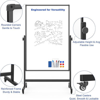 Rolling Whiteboard on Wheels, Double-Sided Magnetic Dry Erase Board with Stand, Mobile White Board for Office, Classroom, Home (32" x 48")